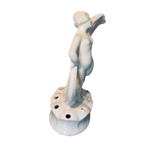 Antique Flower Frog Ceramic Dancing Woman Figurine Ivory Glaze Art Deco 6" - Picture 5 of 11